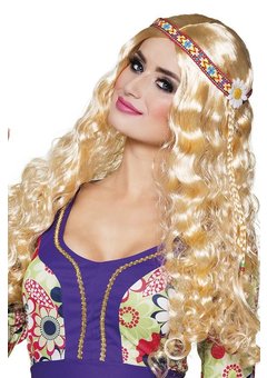 Hippie pruik Jessy in blond met krullen