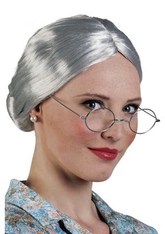 Pruik oma Tiny met knotje in zilver