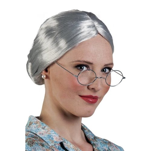 Leuke pruik oma Tiny met knotje in zilver