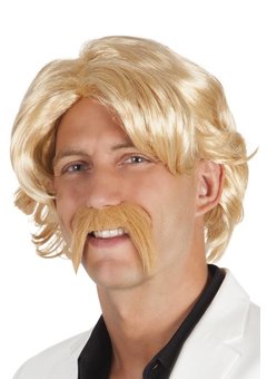 Pruik Cor met snor in blond