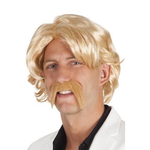 Mooie foute pruik Cor met snor in blond
