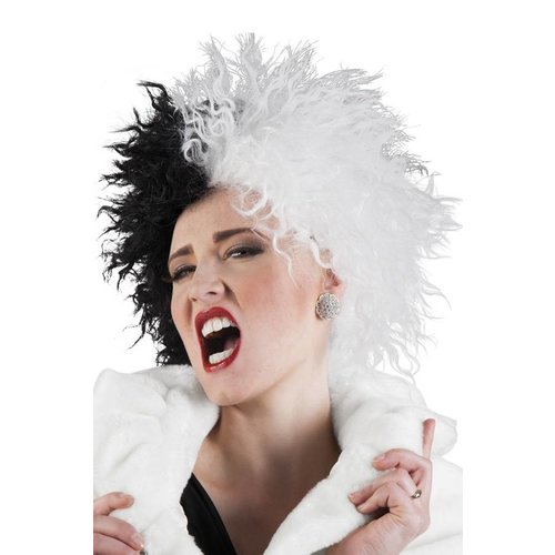 Mooie pruik Cruella zwart wit met krullen