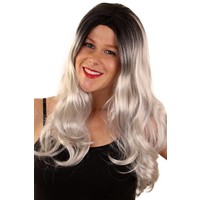 Mooie pruik Anniek lang golvend haar in  grijs/zwart