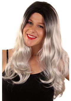 Pruik Anniek lang golvend haar in grijs/zwart