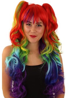 Pruik Linda regenboogkleuren