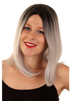 Pruik Linda grijs zwart half lang haar