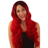 Mooie rode pruik Linda lang haar met golven