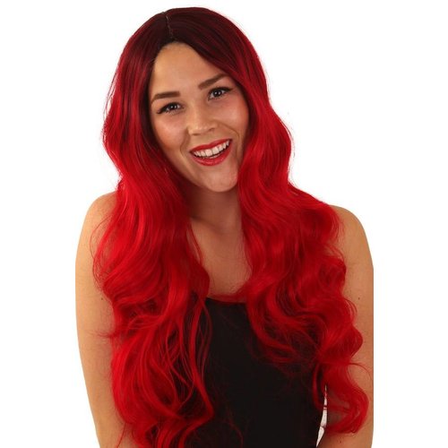 Mooie rode pruik Linda lang haar met golven