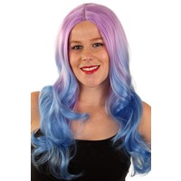 Pruik Linda langhaar in lila en blauw