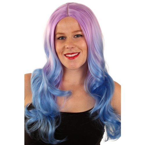 Pruik Linda langhaar in lila en blauw