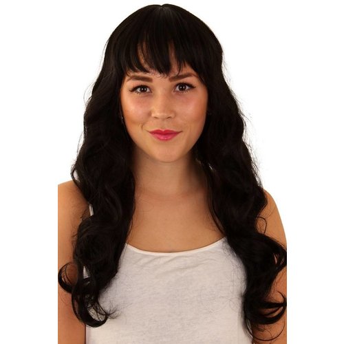 Bruine pruik Linda lang haar met pony