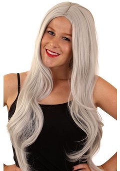 Pruik Linda grijs met lang haar