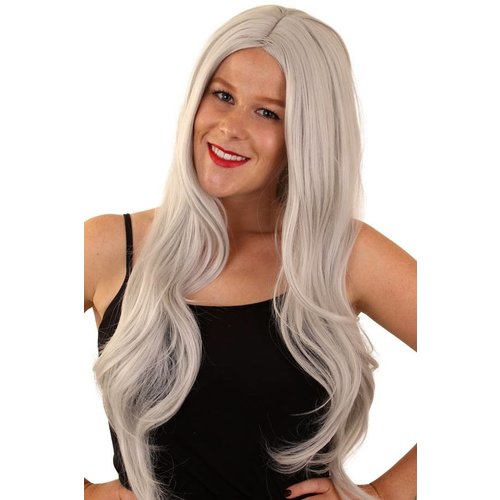 Mooie grijze pruik Linda met lang haar
