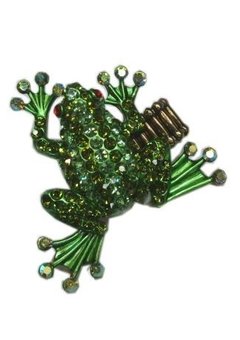 Ring kikker groen met nep steentjes