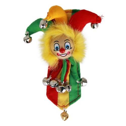 Mooie broche clown met belletjes rood geel groen
