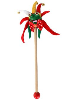 Kikker Oeteldonk  op stokje rood-wit-geel 30cm