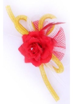 Broche rode roos met veertjes