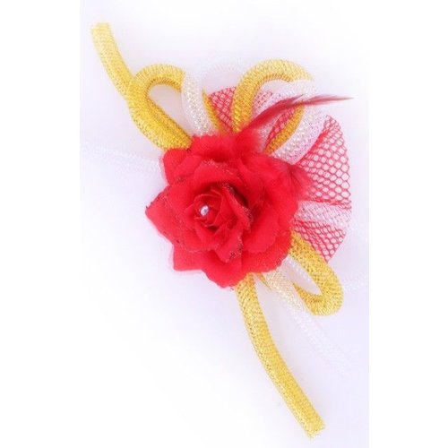 Haarclip met roos rood wit geel