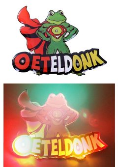 Broche kikker Oeteldonk met licht  65x51 mm