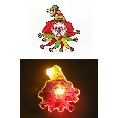 Mooie broche clown met licht in rood geel en groen