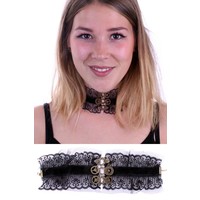 Zwarte hoge kanten halsketting Steampunk