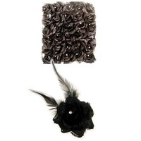 Mooie zwarte bloem met veer op speld/elastiek