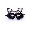 Zwart oogmasker poes met marabou en kant LUXE