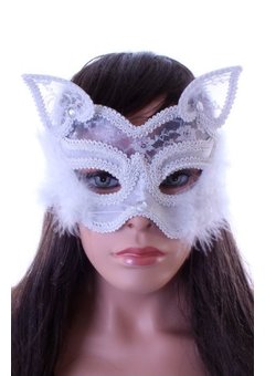 Wit oogmasker met kant en marabou luxe