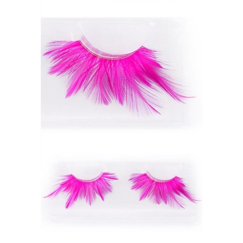 Originele Wimpers van veertjes fluor roze