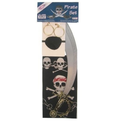 Stoer piraten set met zwaard, ooglapje, oorbellen en bandana