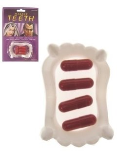 Vampier tanden met 4 bloedcapsules