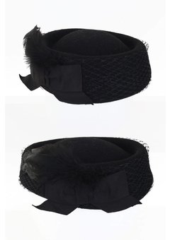 dameshoed wolvilt zwart laag model met gaas