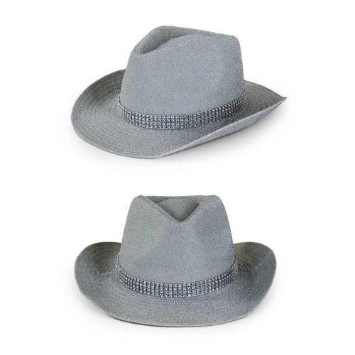 Leuke cowboyhoed glitter zilver