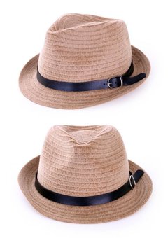 Kojak hoed in naturel kleur met zwarte band