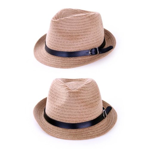 Mooie gleufhoed in naturel look met zwarte band