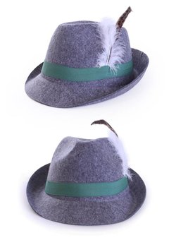 Beierse hoed met veer grijs wolvilt look