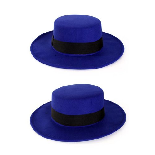 Mooie blauwe musketier hoed met zwarte band