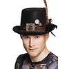 Zwarte steampunk hoed met bruine gesp