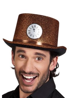 Steampunk hoge hoed koper glitter met klok