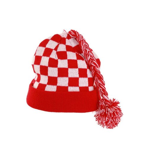 Gebreide Keulse muts geblokt in rood wit