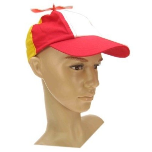 Leuke rood wit gele pet met propeller