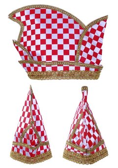 Prinsenmuts met goud galon in rood wit geblokt