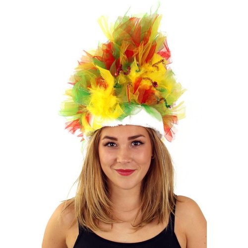 Mooie fun hoed in de kleuren geel groen en rood