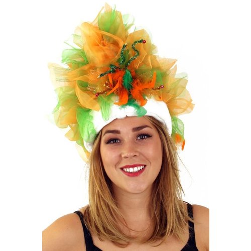 Leuke fun hoed in de kleuren oranje en groen