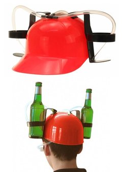 Grappige rode drink helm met flesjes houder