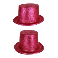 Mooie hoge hoed pink met glitters plastic