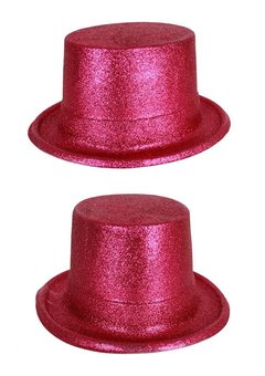 Hoge hoed pink met glitters plastic