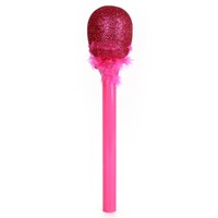 Ruige roze microfoon met glitters en veren