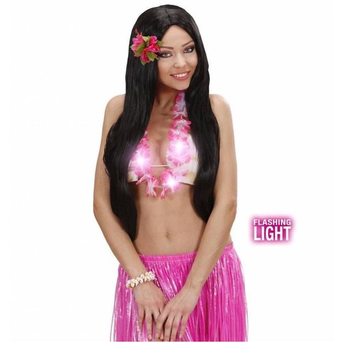 Mooie hawaii bloemenslinger in roze met licht