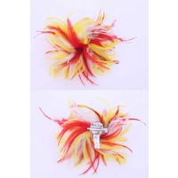 Mooie haarclip met rood-geel-wit veren